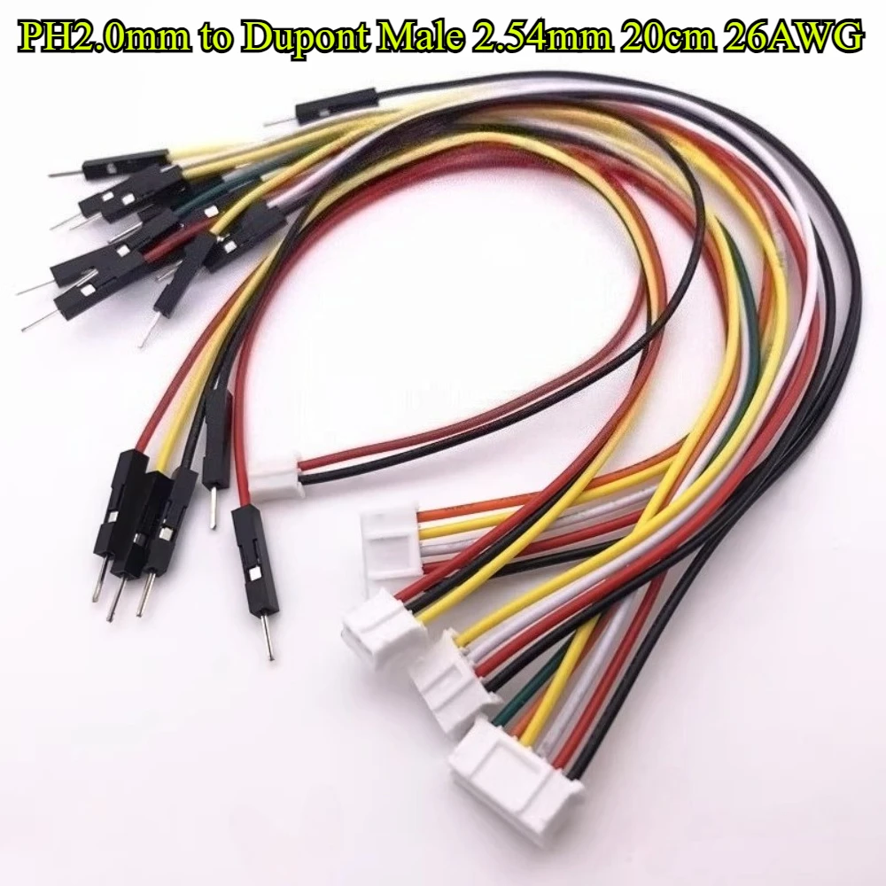 5/10/30/50Pcs/lot PH2.0mm to Dupont line 2P/3P/4P/5P/6P to 2.54mm Dupont Male Electronic Wire Connector 26AWG 20cm Cable