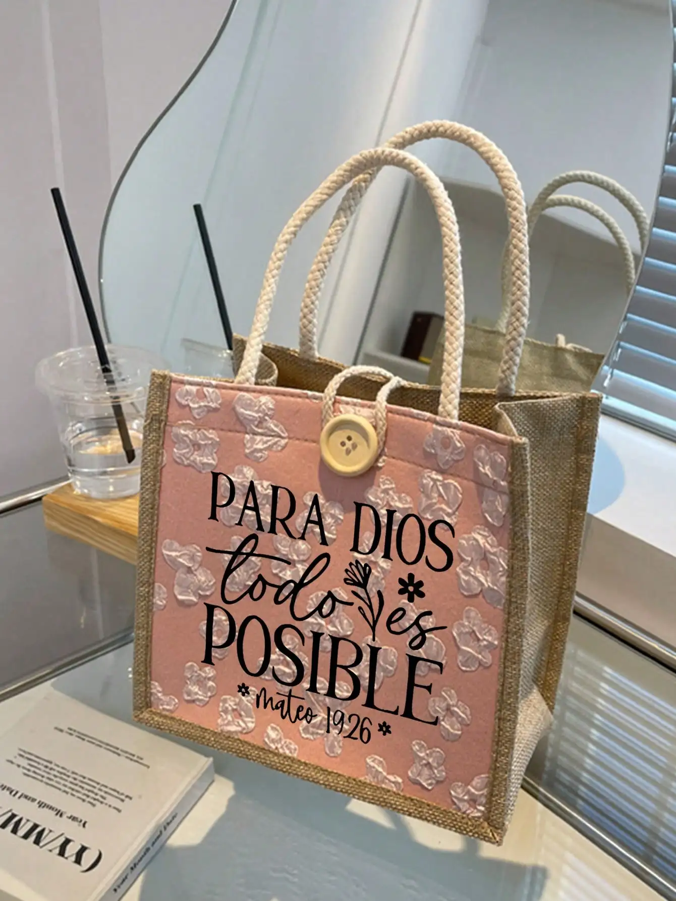 Christian Themed Tote Bag, Letter Print Reusable Tote Bag For Women, Dual Handle Shopping Book Bag, Large Capacity Shoulder Bag, Casual Handbag, Christmas Storage Bag, Back To School Lunch Bag, Lunch Organizer Bag, Suitable For Commuting, School