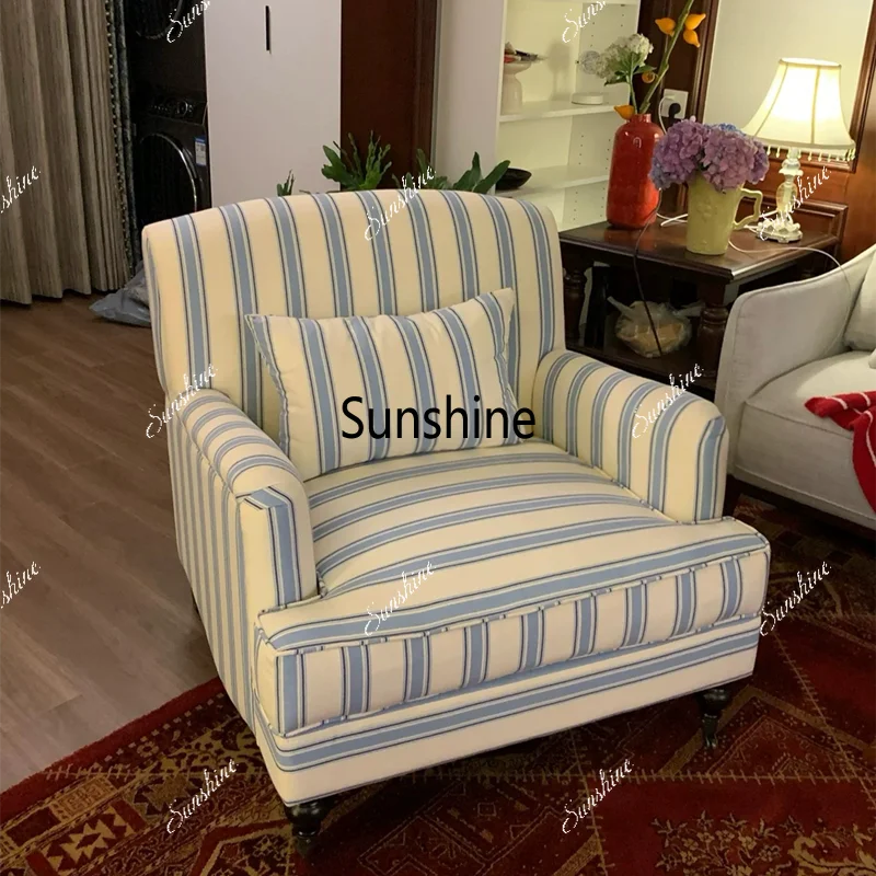 American retro style blue and white striped living room home balcony single sofa