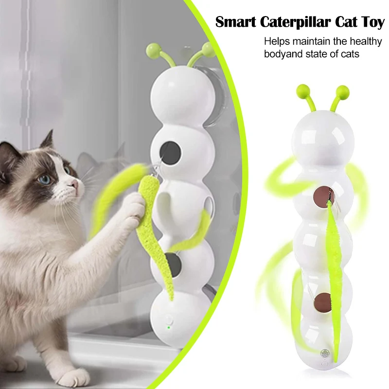 

1 Set White Caterpillars Toy Interactive with Replaceable Prey Tail Suitable for Indoor Cats Suction Cup Wiggles Worm Cat Toy