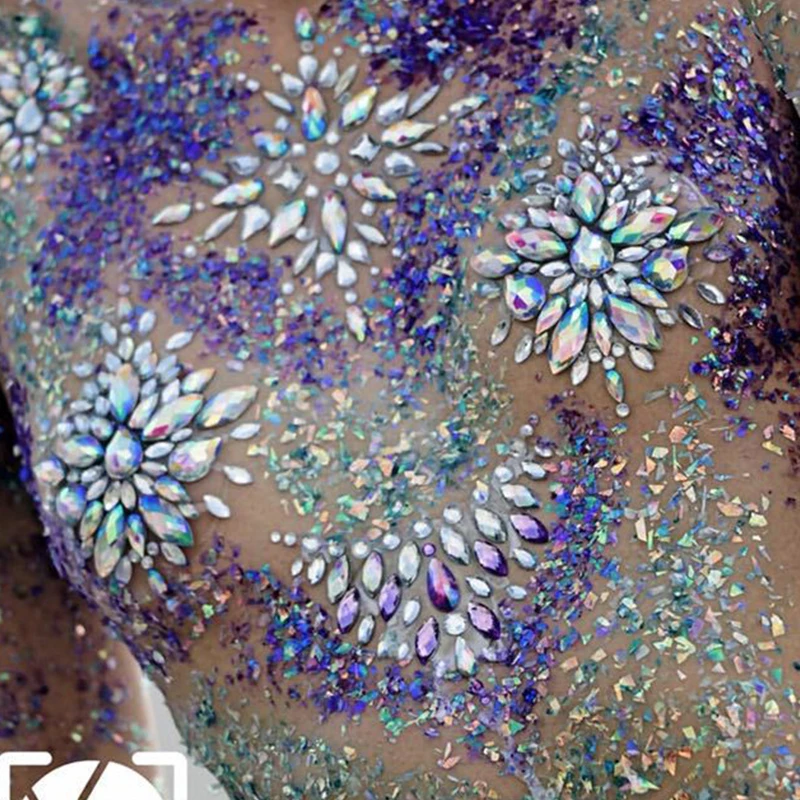 Breast Jewels Tattoo Rhinestone Chest Sticker Temporary Tattoo Glitter Breast Body Gems Tattoo Sticker Body Decor Jewel Paste