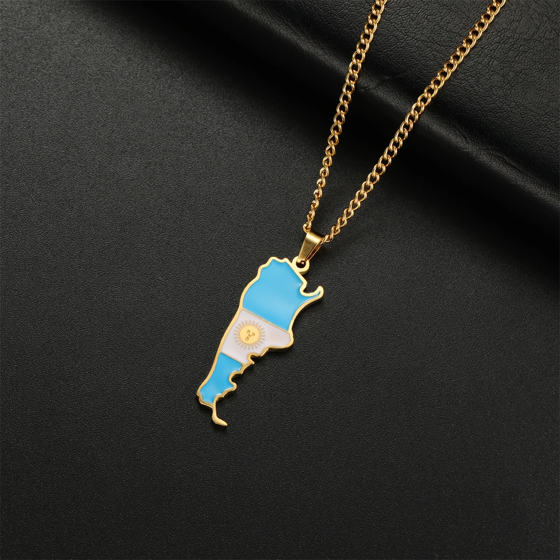 EUEAVAN Stainless Steel Argentina Map Flag Pendant Necklaces For Women Men Fashion Drip Oil Argentine Patriotic Jewelry Gift