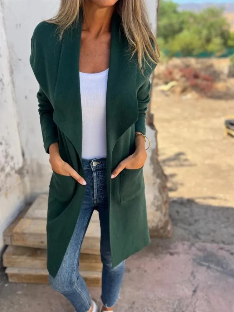 

Вязаный кардиган из тонкого твида, женское пальто в свежем и нежном стиле, простое пальто с длинными рукавами и отложным воротником