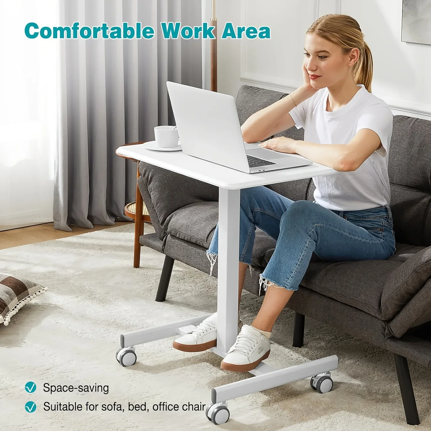 1pc Adjustable Height Mobile Standing Desk Modern Portable