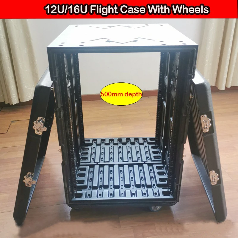 

12U/16U Stage Lighting PE Flight Rack Case For Power Amplifier Equipment U Box Waterproof Moistureproof With Double Door Cabinet