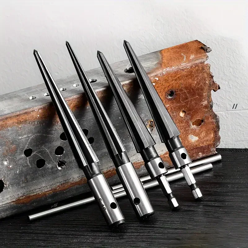 High Carbon Steel Hexagonal Cone Set - Handheld Cone Cutters for Wood, Metal and Plastic - Compatible Bit Chamfering Tool Access