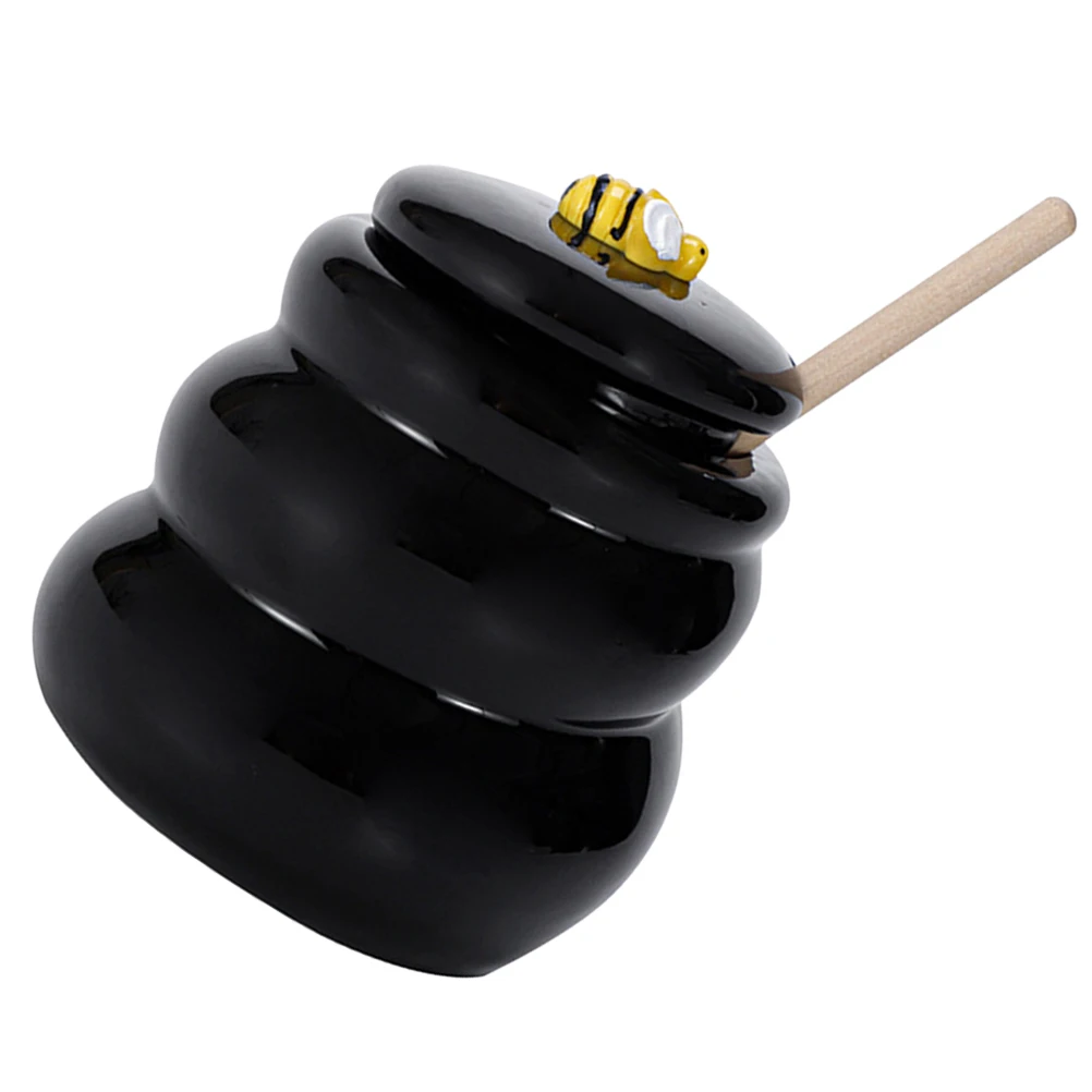 

Honey Pot Ceramic Jar with Lid and Dipper Stick for Kitchen Storage Container Household Syrup Pot Adorable Jar