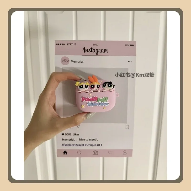 De Powerpuff Girls roze geschikt voor Apple AirPods12 pro tweede generatie hoofdtelefoon beschermhoes siliconen vakantiecadeau