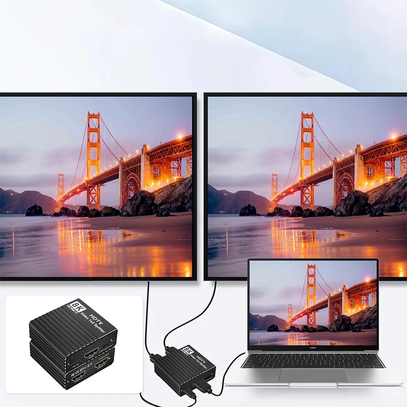 8K Duplicate/Mirror Splitter with EDID HDMI-Compatible 1 To 2 Splitter HD2.1 Dual Display Video Splitter for PS 4/PS 5/Computer