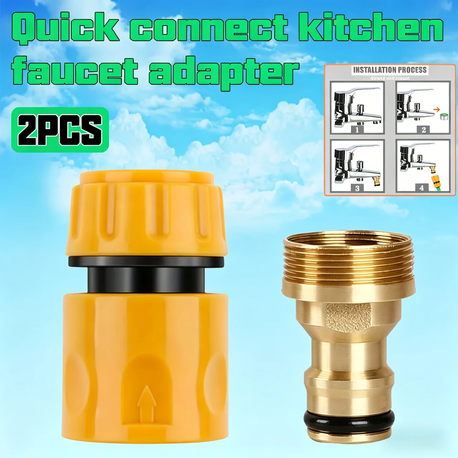 2Pcs Yellow Faucet to Garden Hose Quick Connector Standard Internal Thread Leakproof Universal Sink Hose Adapter Durable Coupler