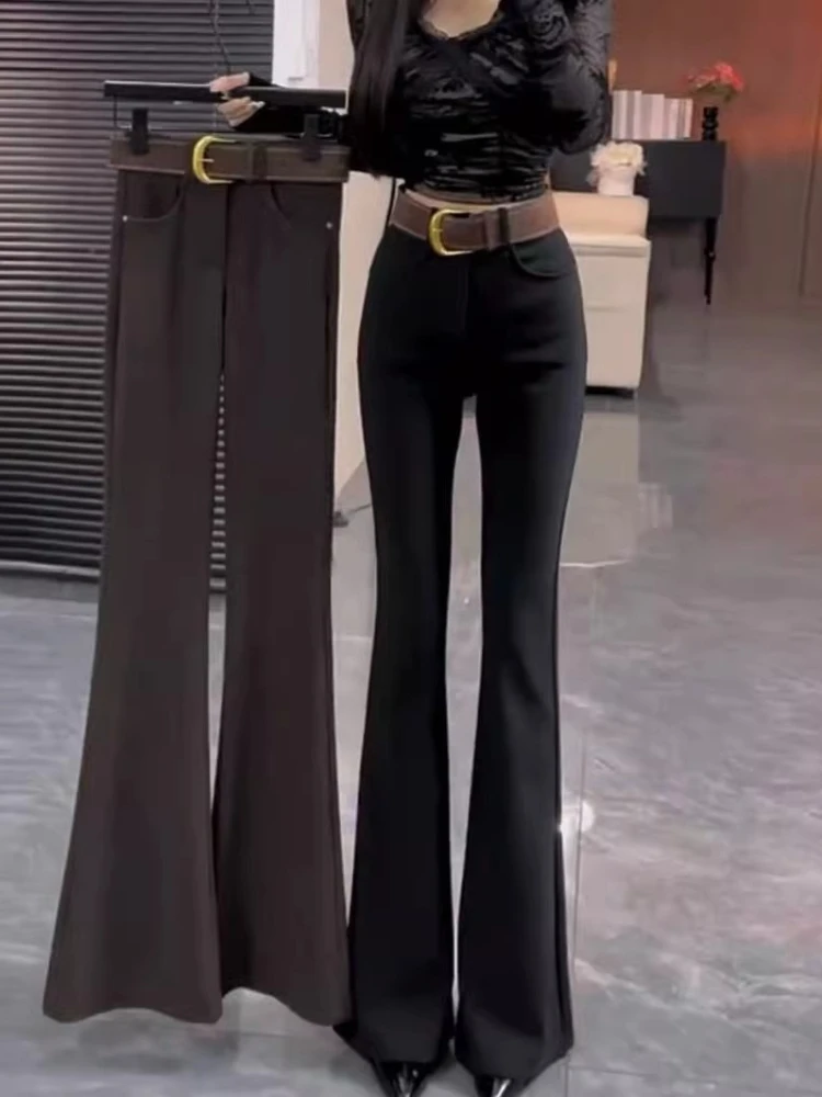 

Women Office Suit Pants Fall/Winter New Fleece-Lined Thicken High Waist Flared Slacks Sexy Hot Girl Slim Floor-Mopping Trousers