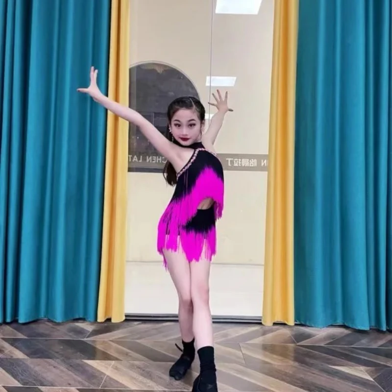 Dancing Dresses Skirt Kids Fringe Children Professional Latin Dance Dress