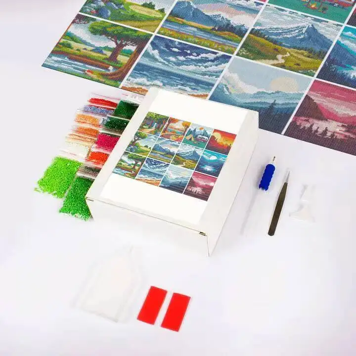 AZQSD 12pcs Diamond Painting Sunset Landscape Square Diamond Mosaic Seaside Mini  Handmade Holiday Gift