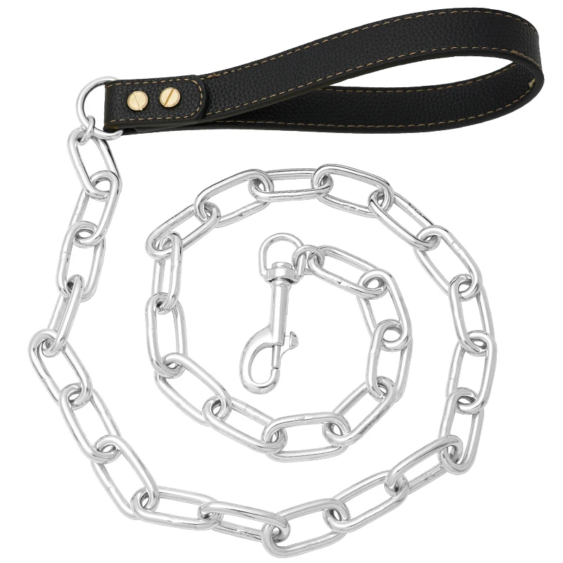 

Поводок для собак с цепочкой, защищенный от жевания, металлический поводок для собак с скользящей цепочкой и полиуретановой ручкой, прочные поводки для тренировок средних и больших собак, прогулок