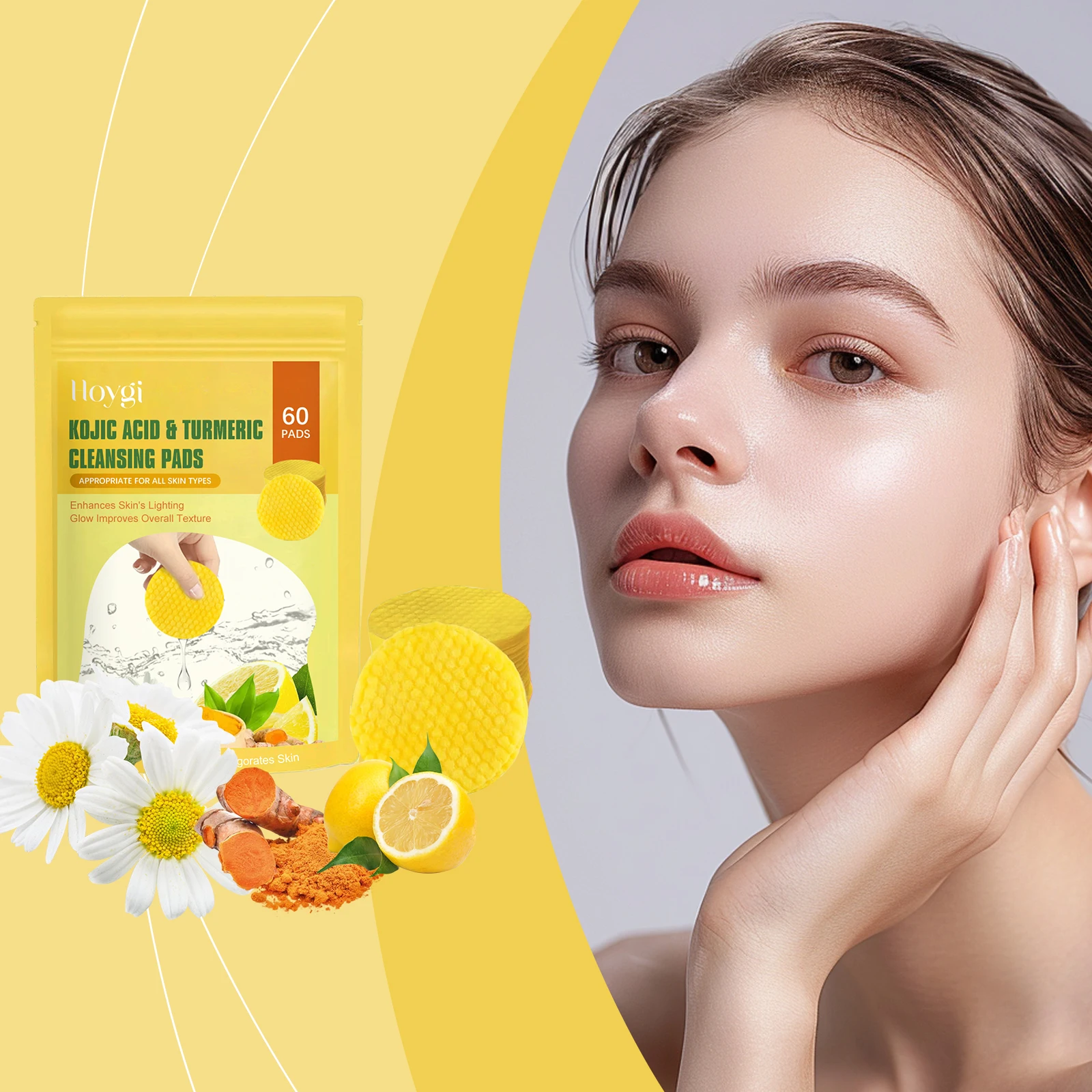 

Turmeric Kojic Acid Cleansing Pads Gently Cleanse The Face Care for The Skin Moisturize Control Oil and Keep The Face Refreshing