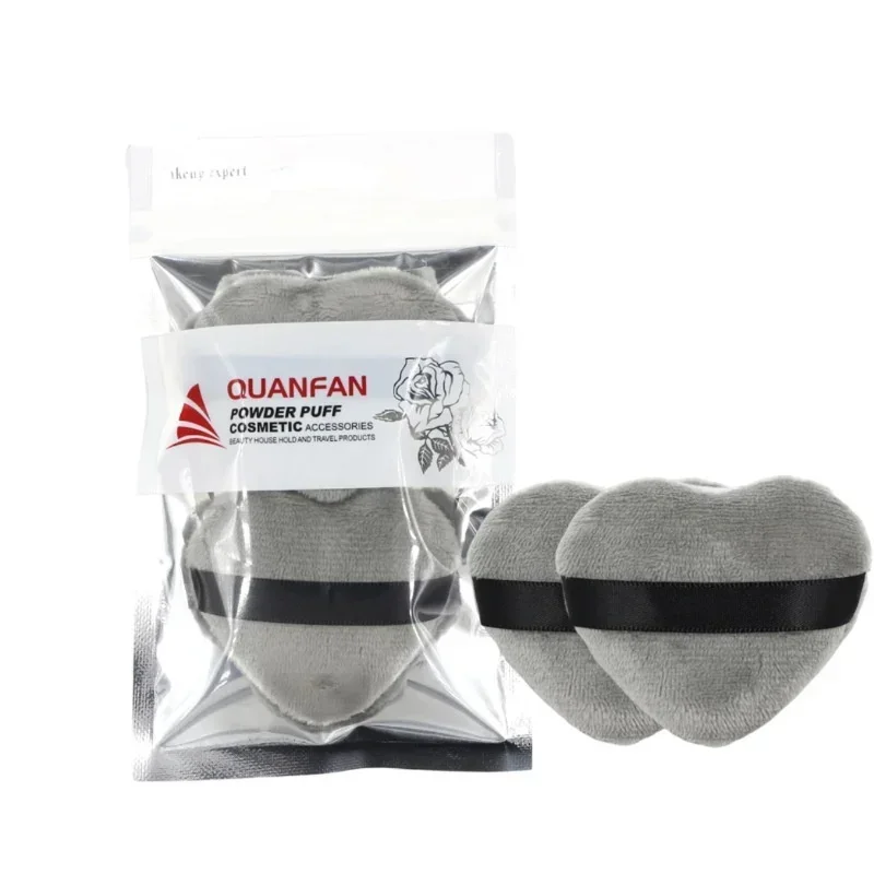 Soffio per cipria sciolto in morbido velluto lungo a forma di cuore, soffio per trucco BB Foundation, 2 pezzi