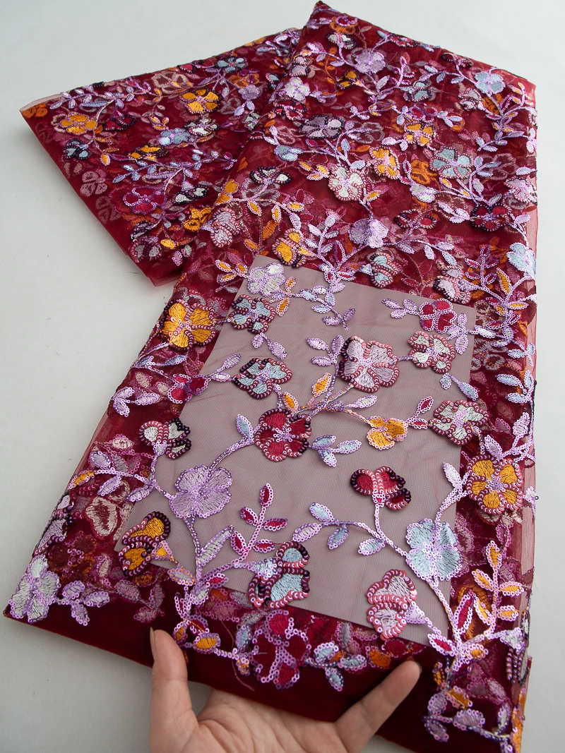 موضة الفرنسية شبكة التطريز الخرز أقمشة الدانتيل مع الترتر الأفريقي النيجيري تول النسيج لفستان حفل الزفاف ، 5 ياردة 4606