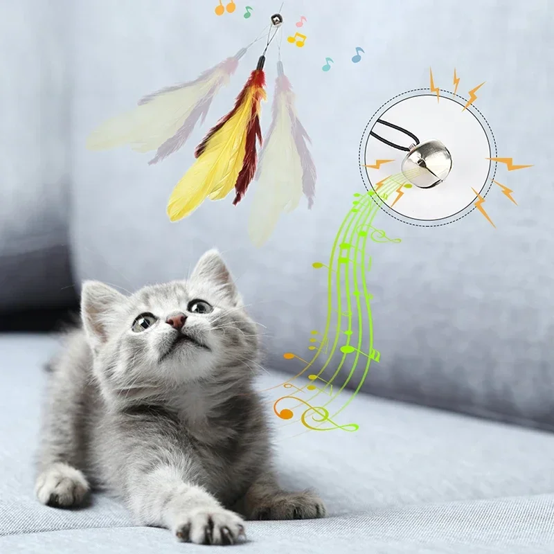 Pet Feather Funny Toy Cat Kitten Feather Teasing Wand Retractable Feather Bell Refill Replacement Pet Interactive Toys 11pcs/set