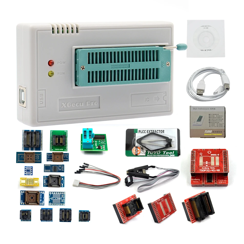 FOR TL866 II Plus Universal Mini Pro Programmer With 24 Adapters And Test Clip complete  Set