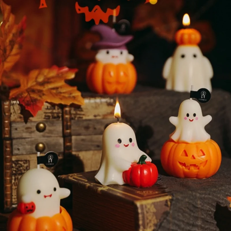 1pc Halloween Scented Candles Cute Ghost Pumpkin Witch Hat Smokeless Aromatherapy Candle for Home Store Decor Party Gift