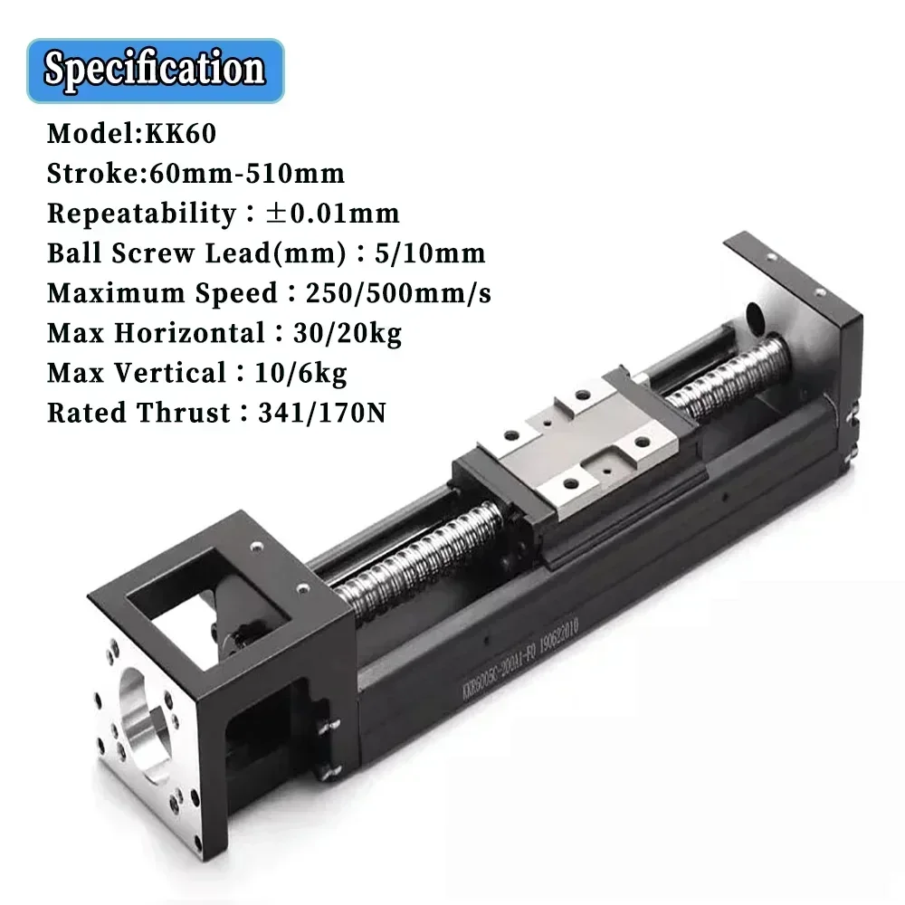 High Precision Ball Screw Sliding table KK60 Linear Moving Module 60mm-510mm Stroke Repeatability 0.01mm Industrial Robot Guide