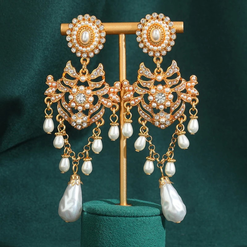 

Vintage Pearl Drop Earrings for Women High Quality New 2026 Gold Color Palace Jewelry Wedding Tassel Accessories Brides Trends