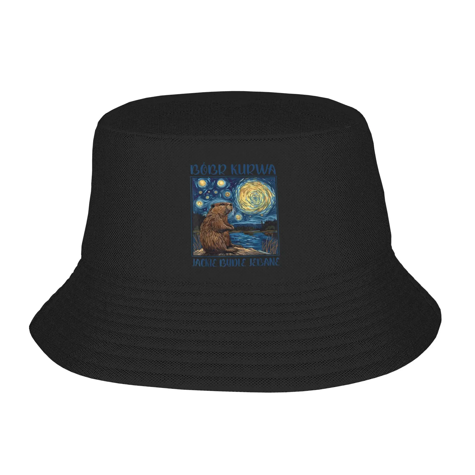 Retro Design, Kapelusz Bucket Hat z motywem bobra \"Bober Bobr Kurwa\", kapelusze wędkarskie w stylu hawajskim, kapelusze przeciwsłoneczne na plażę i podróże dla par, grafika vintage.