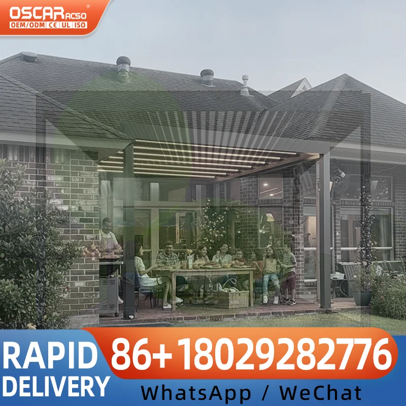 Modern Luxury IP67 Waterproof Outdoor Retractable Roof Awning Remote Control Powder Coated Aluminum Alloy PVC for Patio Garden B