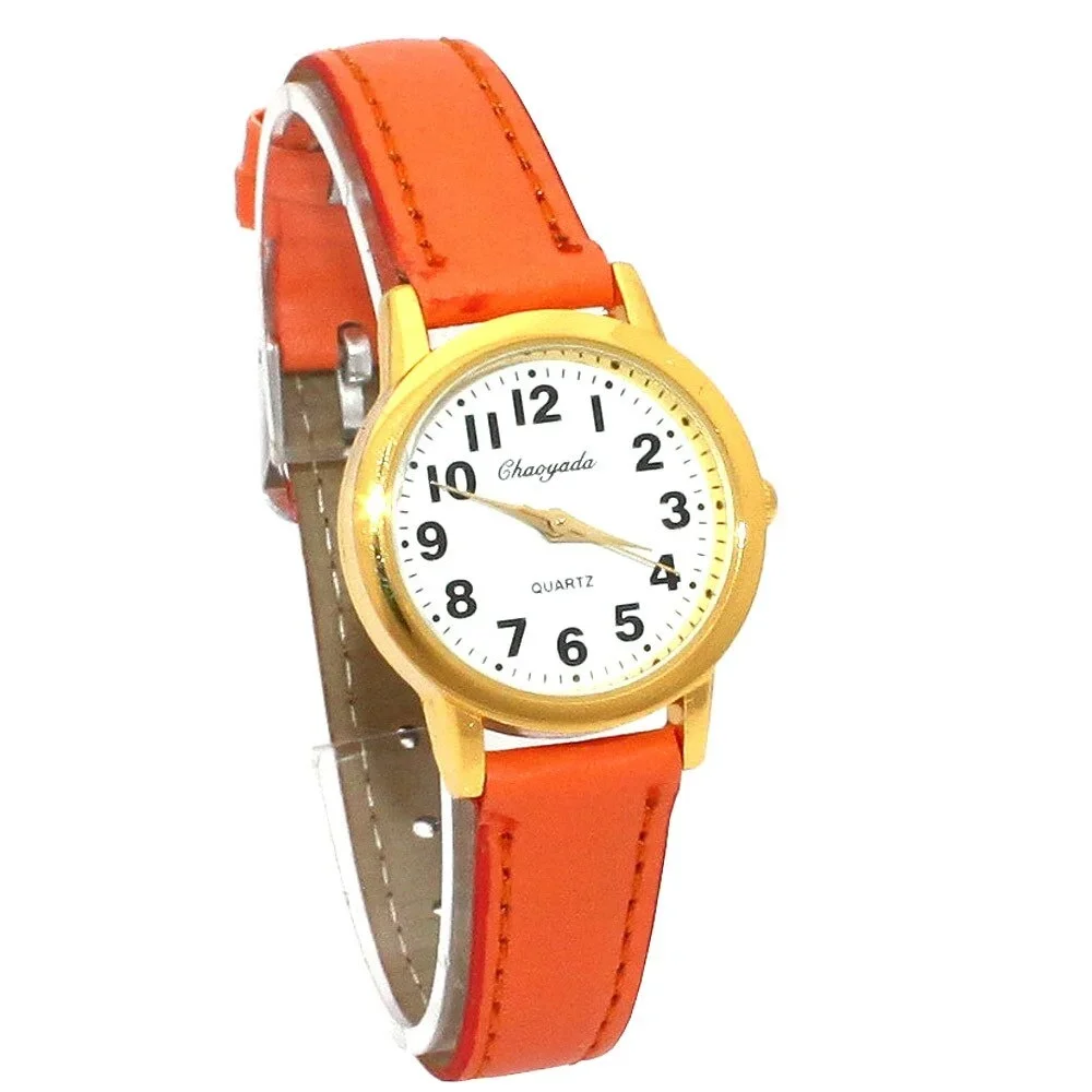 Simple Lovely Unisex Kids Quartz Watch Number Dial Leather Strap Student Wristwatch for Boys Girls