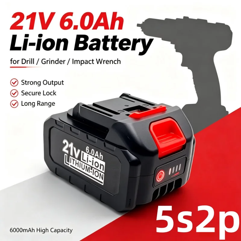 Fast Charge Brand New 21V 6.0Ah Lithium Spare Battery Compatible With Electric Drill BL1850 BL1840 BL1440 196391‑6