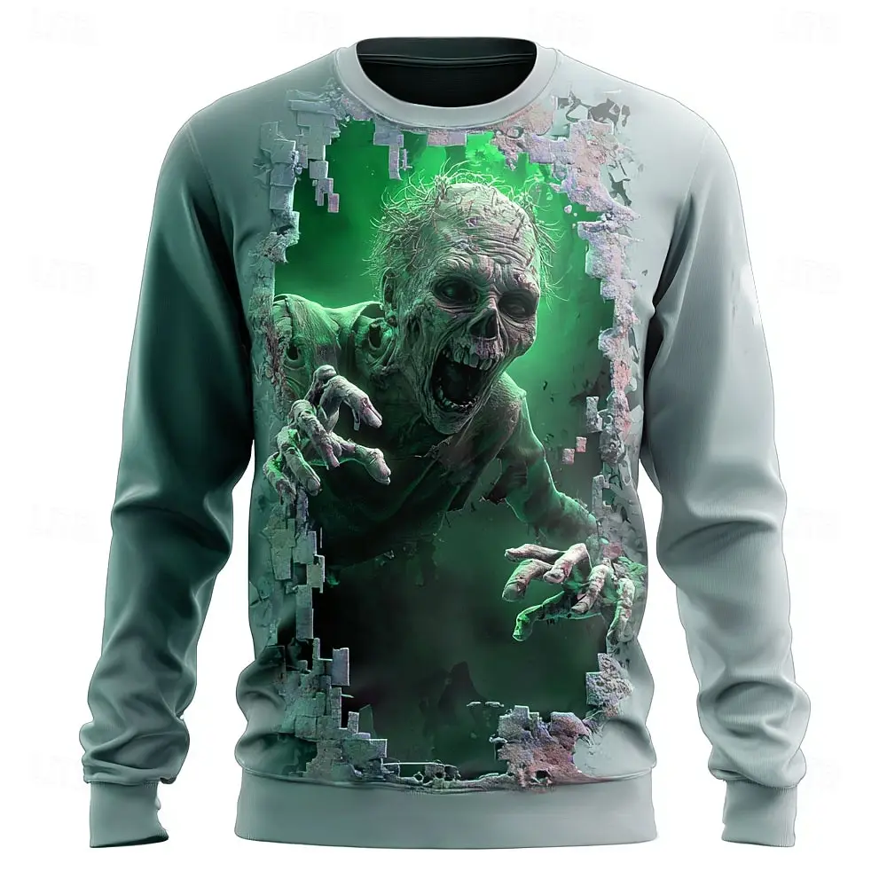 

Gothic Horror Skull Pattern Men's Sweatshirts 3D Printed Creative Personality Design Long Sleeve Tops Fashion Round Neck Hoodies