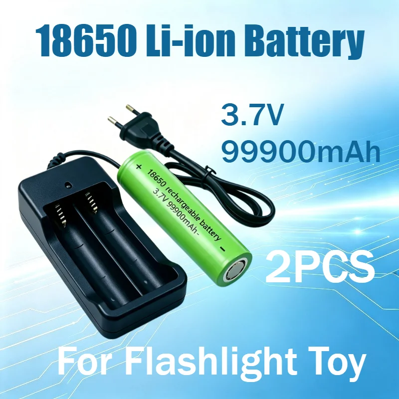 2PCS High Capacity 3.7V 18650 Lithium‑ion Rechargeable Battery with Charger Replacement Battery for Flashlight Toy