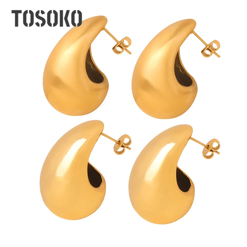 

TOSOKO Stainless Steel Jewelry Minimalist Gold-Plated Water Drop Earrings For Women's Fashion Earrings BSF1081