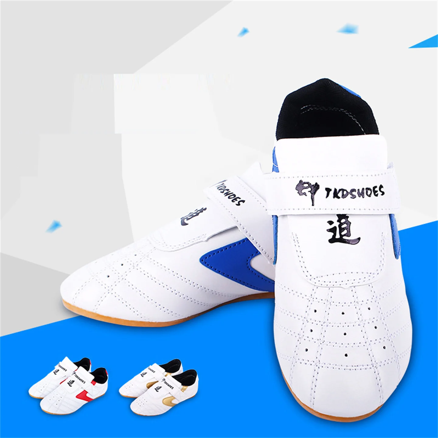 Taekwondo Shoes With Blue Red Edges Men's Women's Martial Arts Shoes Wear-Resistant Non Slip Children's Cow Tendon Sole Shoes