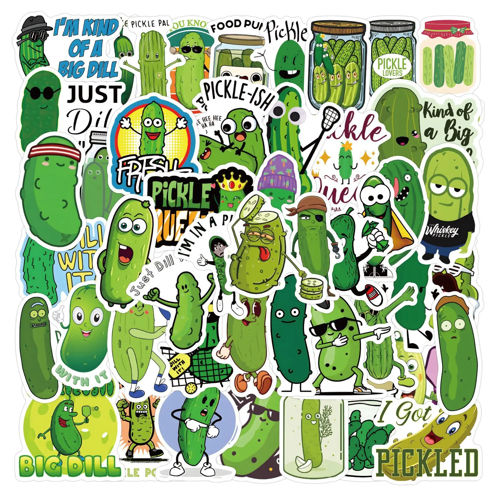 60 pegatinas de pepino encurtido, pegatinas de graffiti, pegatinas estéticas para diario, funda de teléfono, álbum de recortes hecho a mano