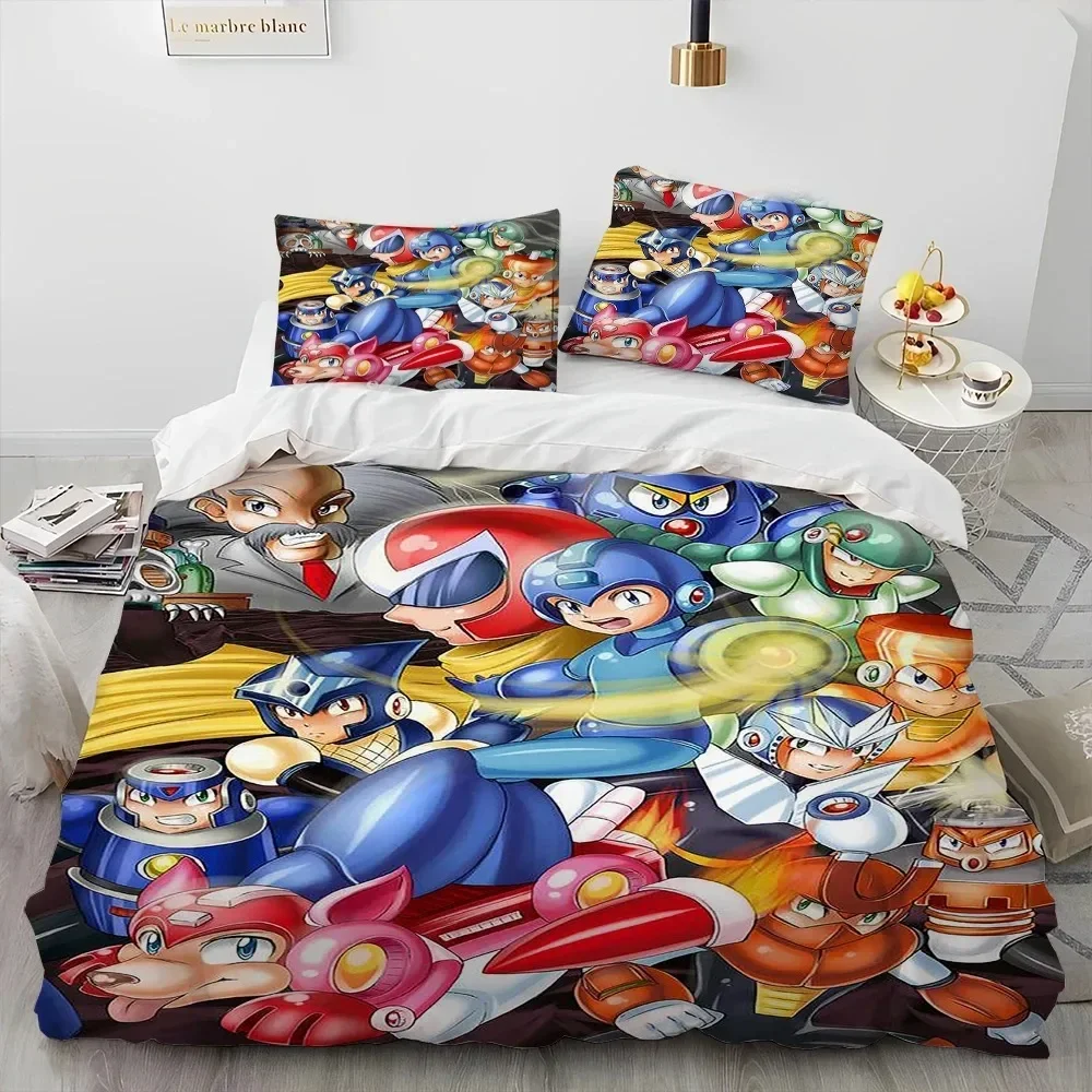 

3D Rockman Megaman Game Cartoon Comforter Printed Bed Set Duvet Cover Pillowcase Bedding Set Linen Sheet Quilt Queen King Size