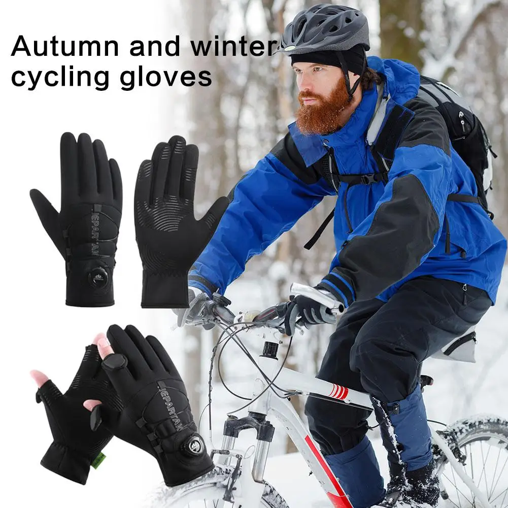 

Autumn Winter Warm Cycling Gloves Black Open-toed Touch Screen Men Cycling Accessory Plus Velvet Windproof Non-slip Warm Gloves