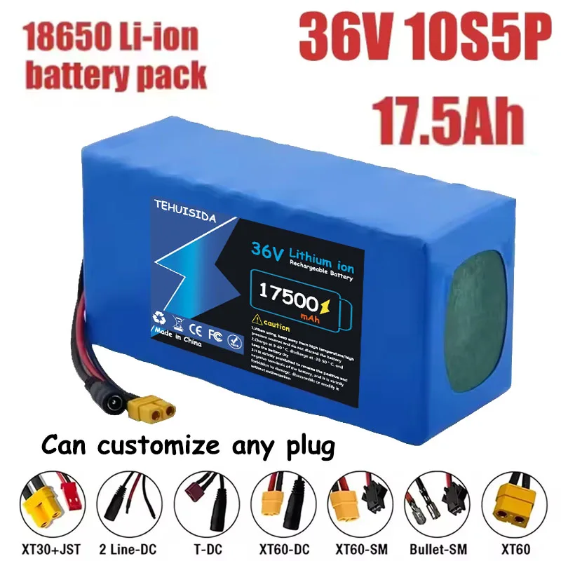 10S5P 36V 17.5AH 18650 High-power Rechargeable Lithium Battery DC, Used for Electric Motorcycles and Bicycles