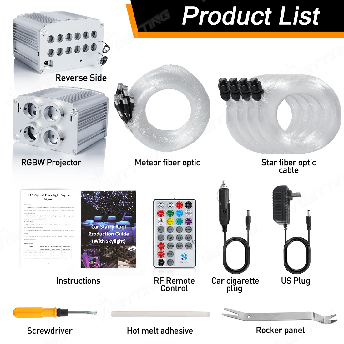 Starlight Headliner Kit 32W 4Port Twinkle Star Roof Meteor Light Fibre Optic Ceiling Lamp RGBW APPMusic Mode For Home Car Decora