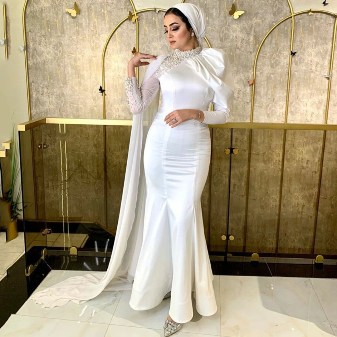 

Santorini South African Women Prom Dresses High Collar Beaded Long Sleeves Evening Party Saudi Arabia Dubai Mermaid Vestidos Des