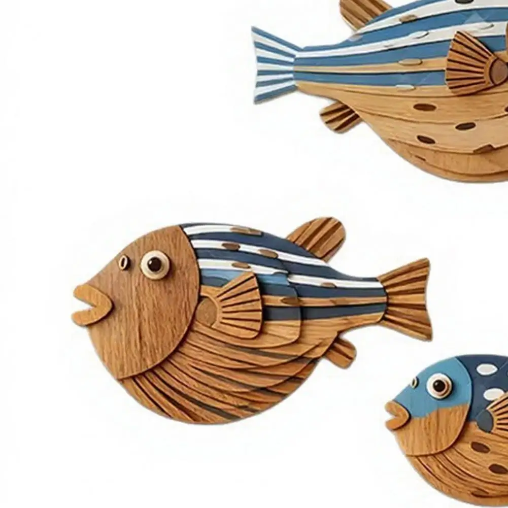 

3 Pcs Wood Fish Nautical Beach Wall Decor, Rustic Fish Hanging Coastal Wall Sculpture for Lake House, Ocean Room, Bathroom, Bedr