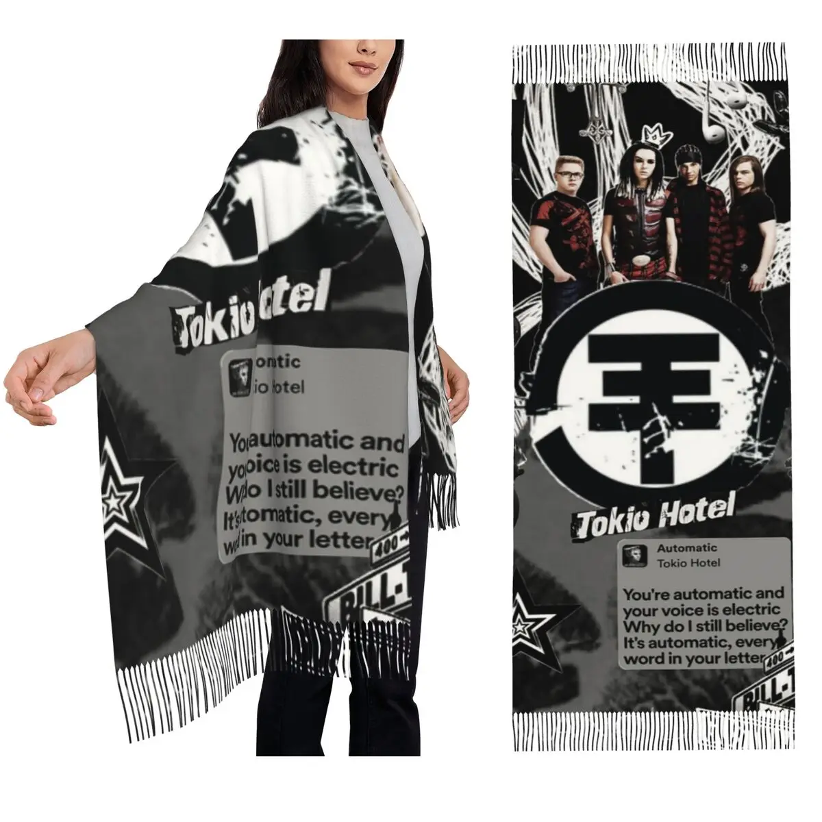 

Tokio Hotel шарф с кисточками, женские мягкие теплые шали и накидки, большая осенне-зимняя шаль