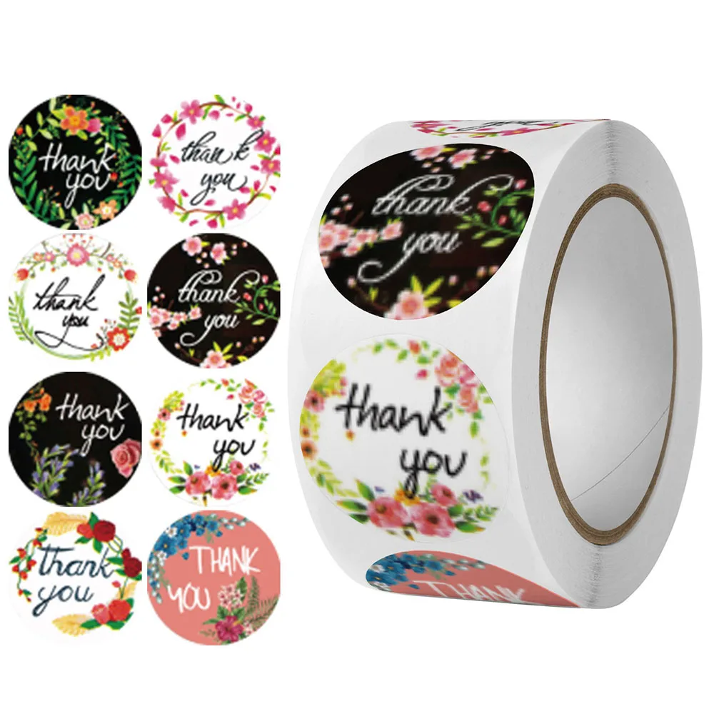 50-500pcs 2.5cm Thank You Stickers Round Flowers Multi-color Gift Envelopes Sealing Sticker DIY Wedding Holiday Bakery Packaging