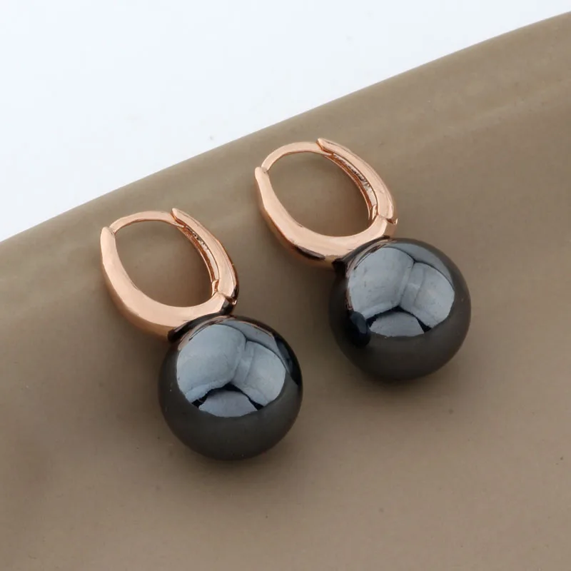 New Trend 14mm Round Pearl Earrings Unique 585 Rose Gold Color Simple Hanging Earrings For Women Wedding Fashion Jewelry 2022
