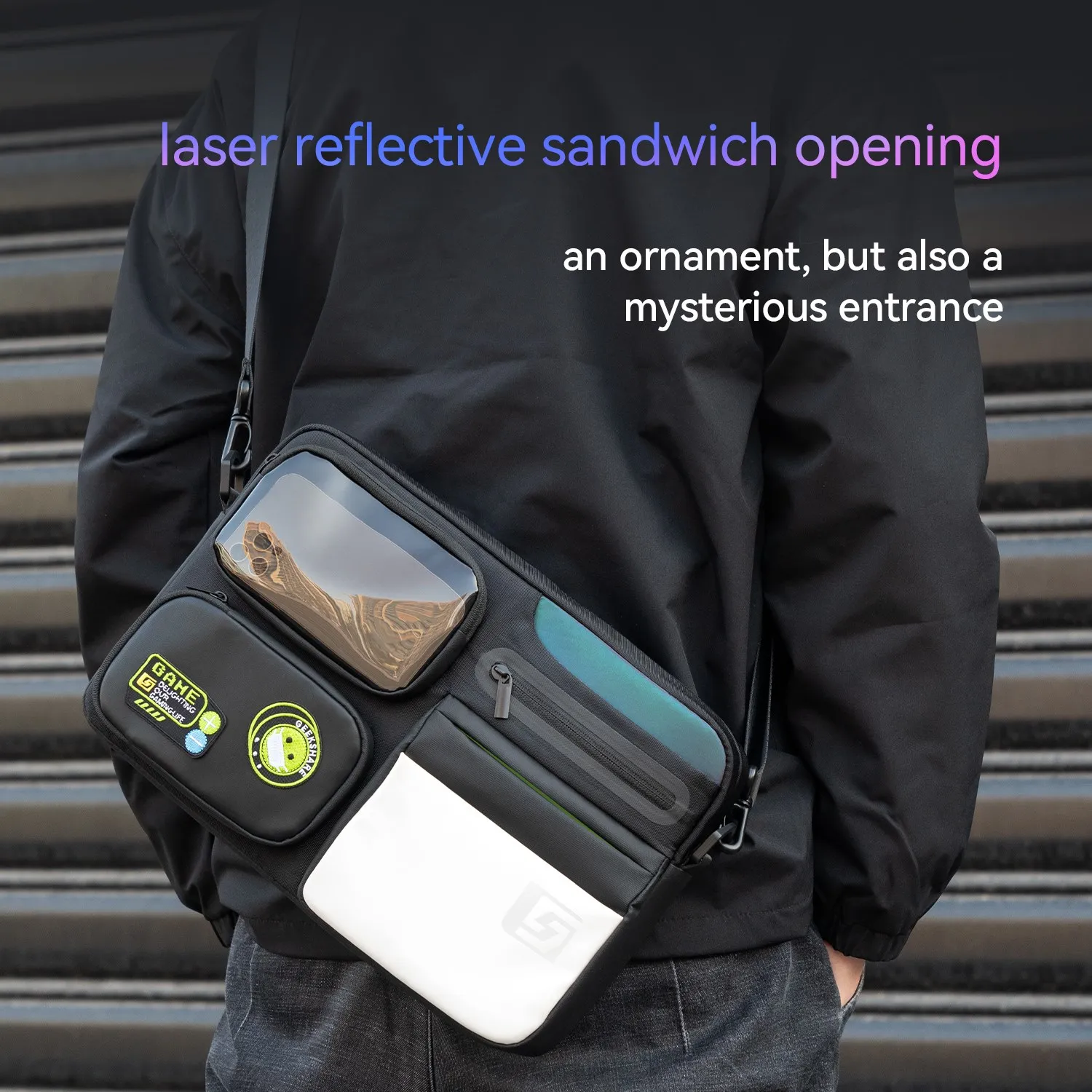 GeekShare Fashion Bag For Men Black Cool Shoulder Bags Man's Multifunction Single Strap Anti-theft Crossbody Bag Large Capacity