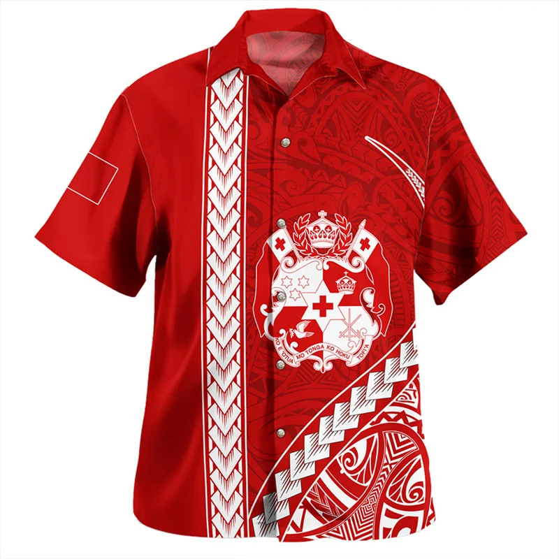 

Summer Vintage New 3D Polynesian Tonga Flag Emblem Printing Shirts Tonga Coat Of Arm Rubgy Graphic Short Shirts Men Fashion Tops