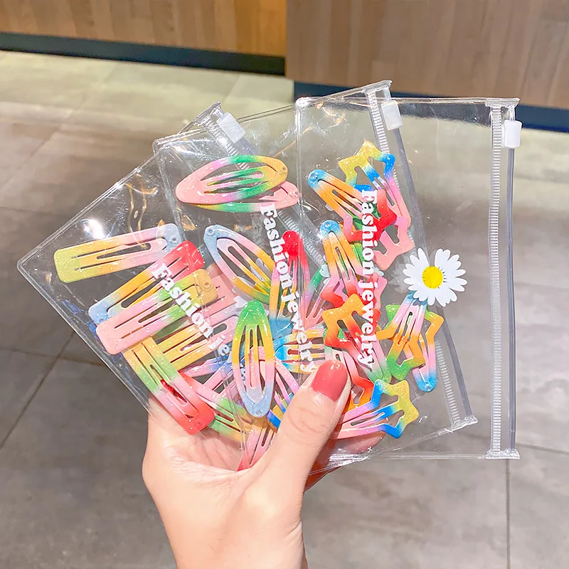 10Pcs/Set Girls Hair Accessories Small Daisy Bag Gift Cute Rainbow BB Hair Clip Gradient Color Droplet Hairpin Children Headwear