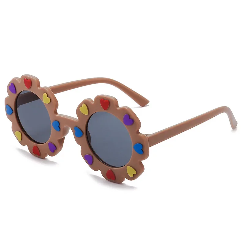 New Children's Sunglasses Cute Sunflower Round Frame Frosted Frame Children's Glasses Outdoor Travel Sunscreen Uv400