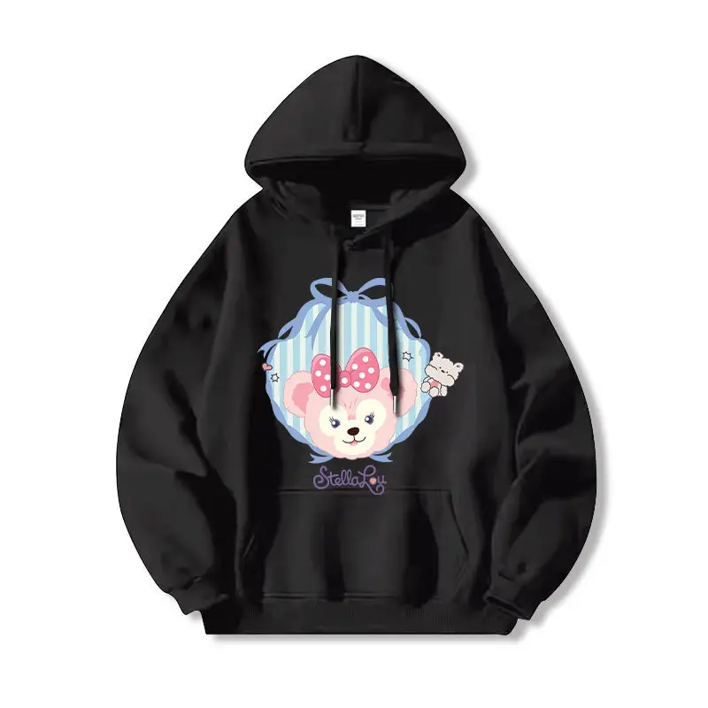

Disney StellaLou Hoodie Women Cotton Fleece Pullover 2025 Autumn Winter Graphic Sweatshirt Black Base Pink Bear Head Pink Polka