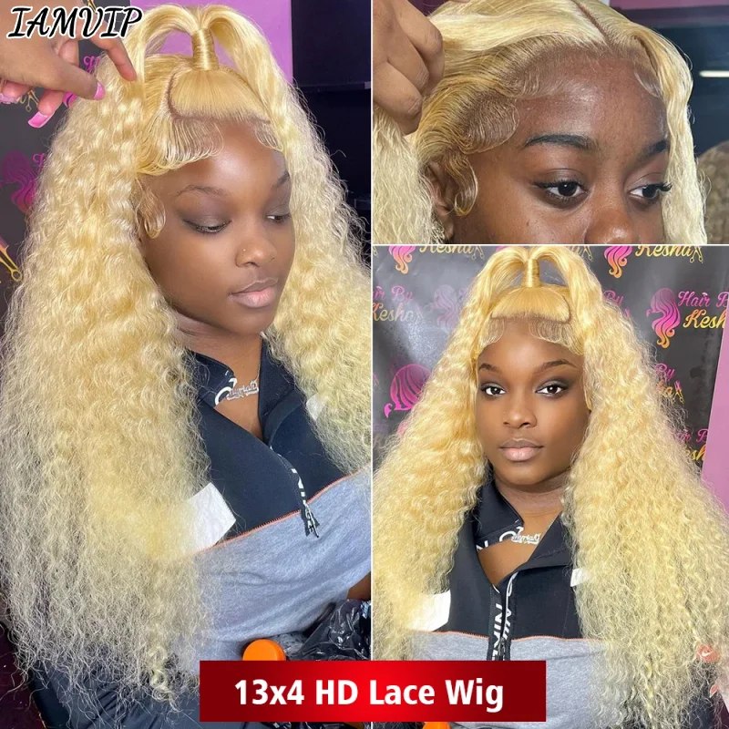 Wig gelombang dalam renda Frontal 613 HD 13x4 Wig rambut manusia renda depan Wig rambut manusia pirang tanpa lem Wig gelombang air pirang rambut manusia